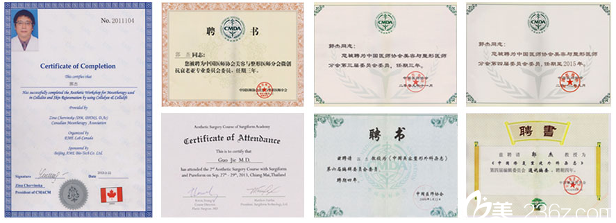 深圳美萊郭杰院長榮譽證書與聘書