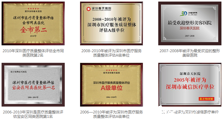 深圳春天醫(yī)院整形科榮譽(yù)資質(zhì)