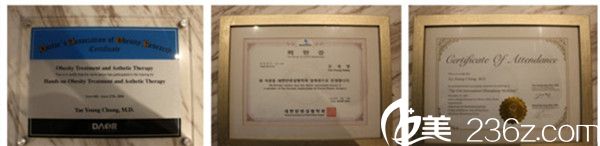 鄭太英院長榮譽(yù)證書