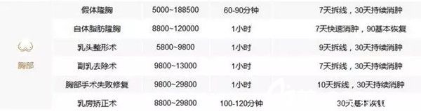 上饒尚美整形美容醫(yī)院胸部整形價(jià)格表