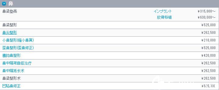 鼻部整形價位表