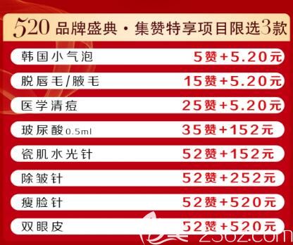 海南韓美整形520品牌盛典集贊項(xiàng)目明細(xì)