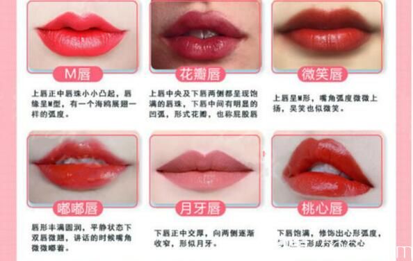 m唇、花瓣唇、嘟嘟唇等不同唇型對比圖