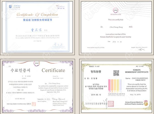 曹正東醫(yī)生相關(guān)證書