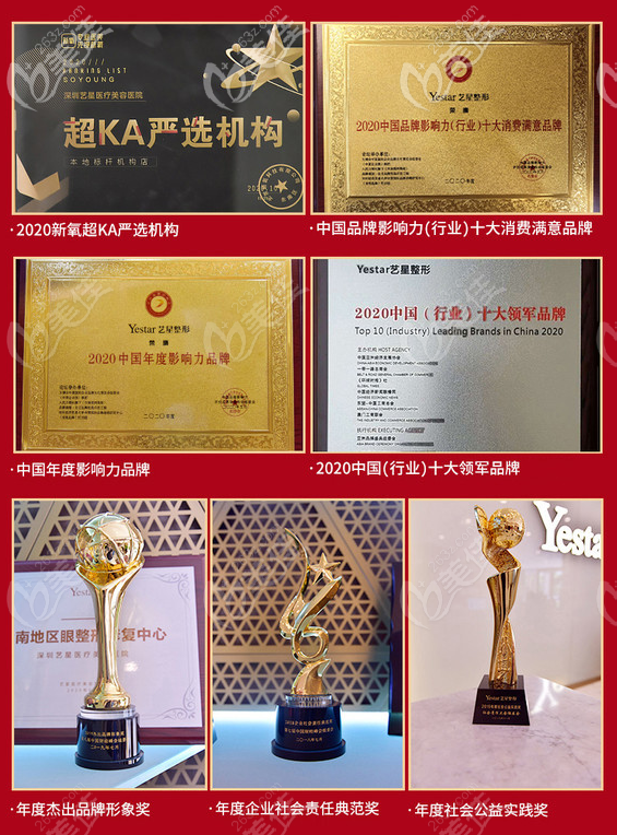 深圳yestar藝星整形榮譽證書