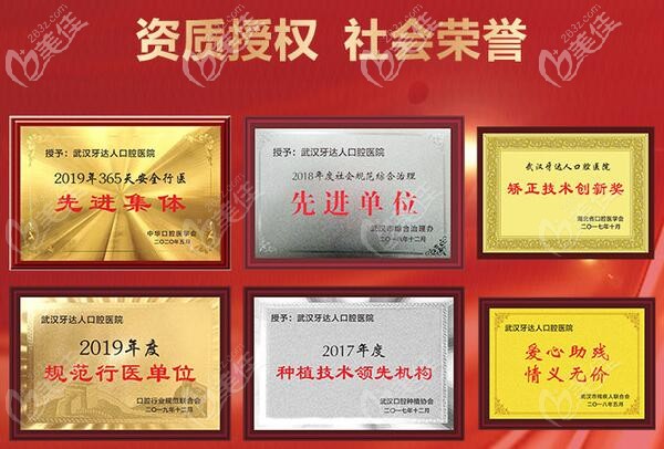 武漢牙達(dá)人口腔部分榮譽(yù) 武漢牙達(dá)人口腔部分榮譽(yù)